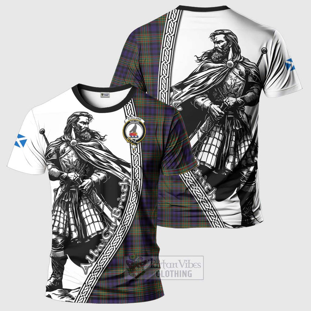 Clelland Tartan Clan Crest T-Shirt with Highlander Warrior Celtic Style Kid's Shirt - Tartan Vibes Clothing
