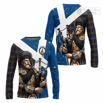 Clelland Tartan Long Sleeve T-Shirt with Family Crest Scottish Bagpiper Vibes Unisex - Tartan Vibes Clothing