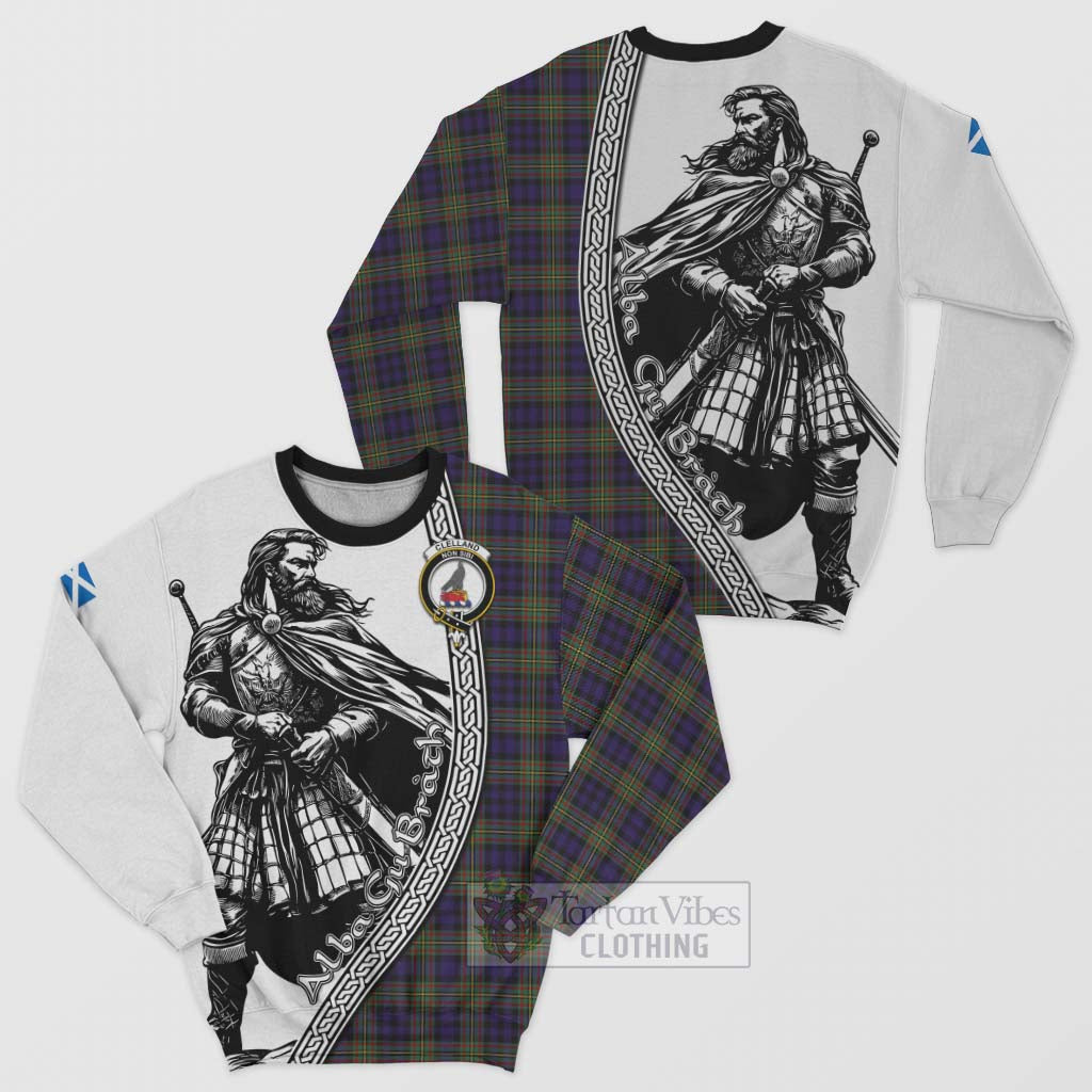 Clelland Tartan Clan Crest Sweatshirt with Highlander Warrior Celtic Style Unisex - Tartan Vibes Clothing