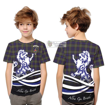 Clelland Tartan Kid T-Shirt with Alba Gu Brath Regal Lion Emblem Youth XL Size14 - Tartan Vibes Clothing