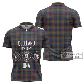 Clelland Tartan Zipper Polo Shirt with Family Crest DNA In Me Style Unisex - Tartan Vibes Clothing