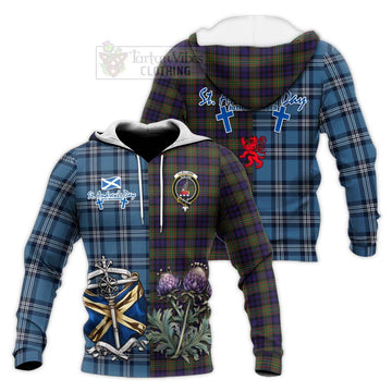 Clelland Tartan Knitted Hoodie Happy St. Andrew's Day Half Tartan Style Unisex Knitted Pullover Hoodie - Tartan Vibes Clothing