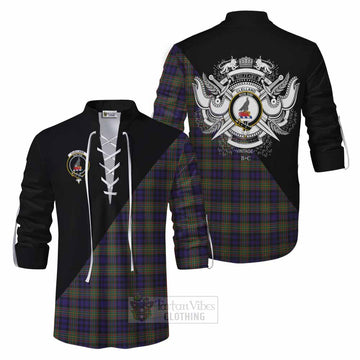 Clelland Tartan Ghillie Kilt Shirt with Family Crest and Military Logo Style Men - Tartan Vibes Clothing