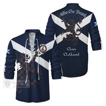 Clelland Tartan Lion Rampant Ghillie Kilt Shirt Proudly Display Your Heritage with Alba Gu Brath and Clan Name Men - Tartan Vibes Clothing