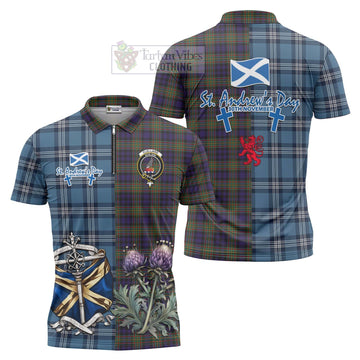 Clelland Tartan Zipper Polo Shirt Happy St. Andrew's Day Half Tartan Style Unisex - Tartan Vibes Clothing