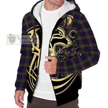 Clelland Tartan Sherpa Hoodie with Family Crest Celtic Wolf Style Unisex S - Tartan Vibes Clothing