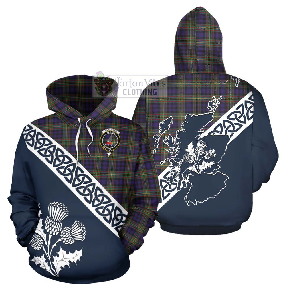Clelland Tartan Hoodie Featuring Thistle and Scotland Map Zip Hoodie - Tartan Vibes Clothing