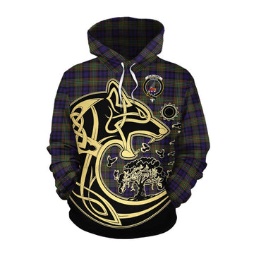 Clelland Tartan Cotton Hoodie with Family Crest Celtic Wolf Style Pullover Hoodie XS - Tartan Vibes Clothing