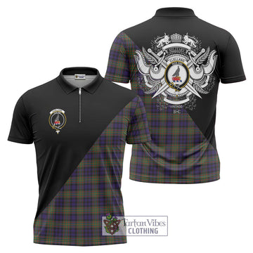 Clelland Tartan Zipper Polo Shirt with Family Crest and Military Logo Style Unisex - Tartan Vibes Clothing