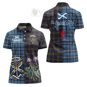Clelland Tartan Women's Polo Shirt Happy St. Andrew's Day Half Tartan Style Women - Tartan Vibes Clothing