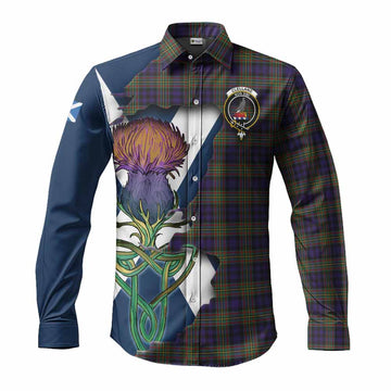 Tartan Vibes Clothing Clelland Tartan Family Crest Long Sleeve Button Shirt Scottish Thistle Celtic Inspired