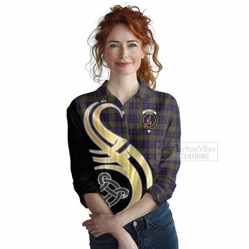 Clelland Tartan Women's Casual Shirt with Family Crest and Celtic Symbol Style Female - Tartan Vibes Clothing