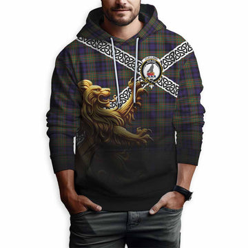 Clelland Crest Tartan Hoodie with Golden Lion Emblem Celtic Style Pullover Hoodie - Tartan Vibes Clothing