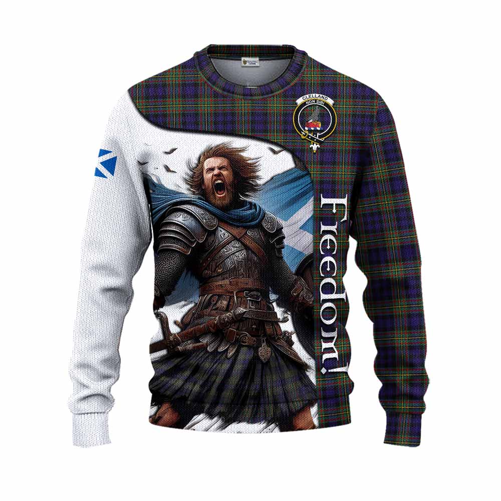 Tartan Vibes Clothing Clelland Crest Tartan Knitted Sweater Inspired by the Freedom of Scottish Warrior