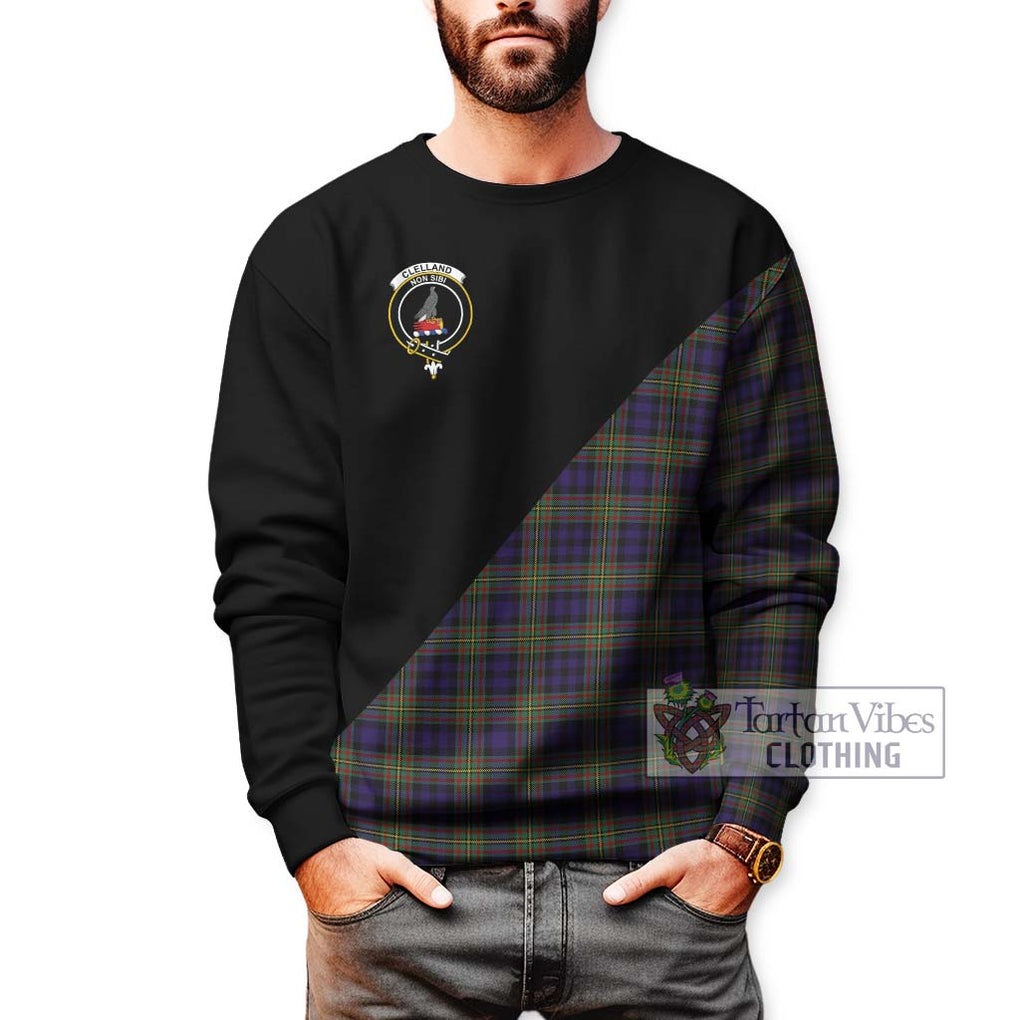 Clelland Tartan Sweatshirt with Family Crest and Military Logo Style Unisex - Tartan Vibes Clothing