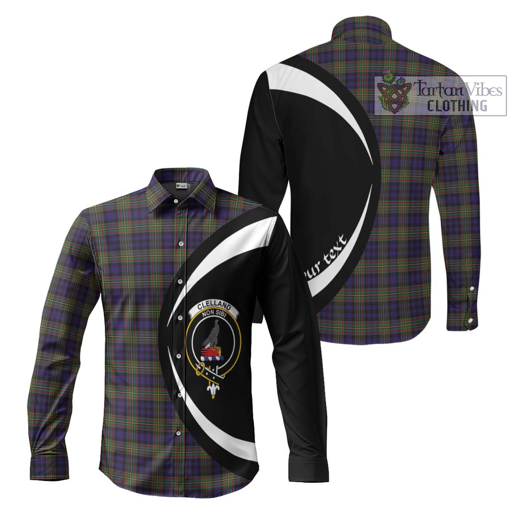 Clelland Tartan Long Sleeve Button Up with Family Crest Circle Style Men's Shirt S - Tartan Vibes Clothing