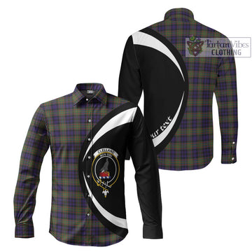 Clelland Tartan Long Sleeve Button Up with Family Crest Circle Style Men's Shirt S - Tartan Vibes Clothing