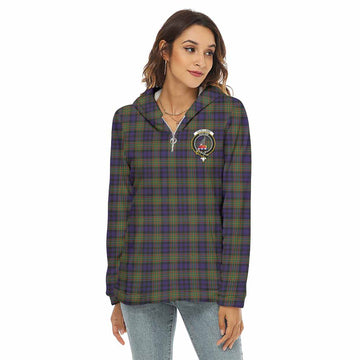 Clelland Tartan Women's Borg Fleece Hoodie with Half Zip with Family Crest Female - Tartan Vibes Clothing