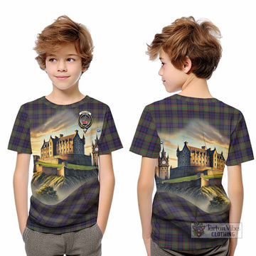 Clelland Tartan Family Crest Kid T-Shirt with Scottish Ancient Castle Style - Tartan Vibes Clothing
