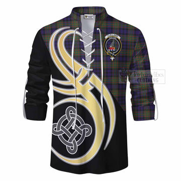 Clelland Tartan Ghillie Kilt Shirt with Family Crest and Celtic Symbol Style - Tartan Vibes Clothing