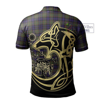 Clelland Tartan Polo Shirt with Family Crest Celtic Wolf Style - Tartan Vibes Clothing