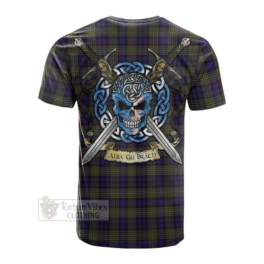 Clelland Tartan Cotton T-shirt with Family Crest Celtic Skull Style Men's Shirt - Tartan Vibes Clothing