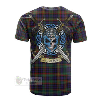 Clelland Tartan Cotton T-shirt with Family Crest Celtic Skull Style Men's Shirt - Tartan Vibes Clothing