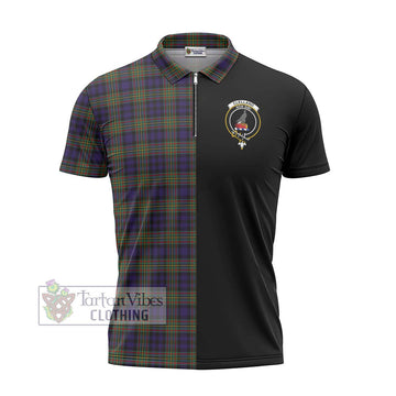 Clelland Tartan Zipper Polo Shirt with Family Crest and Half Of Me Style - Tartan Vibes Clothing
