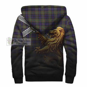 Clelland Crest Tartan Sherpa Hoodie with Golden Lion Emblem Celtic Style - Tartan Vibes Clothing