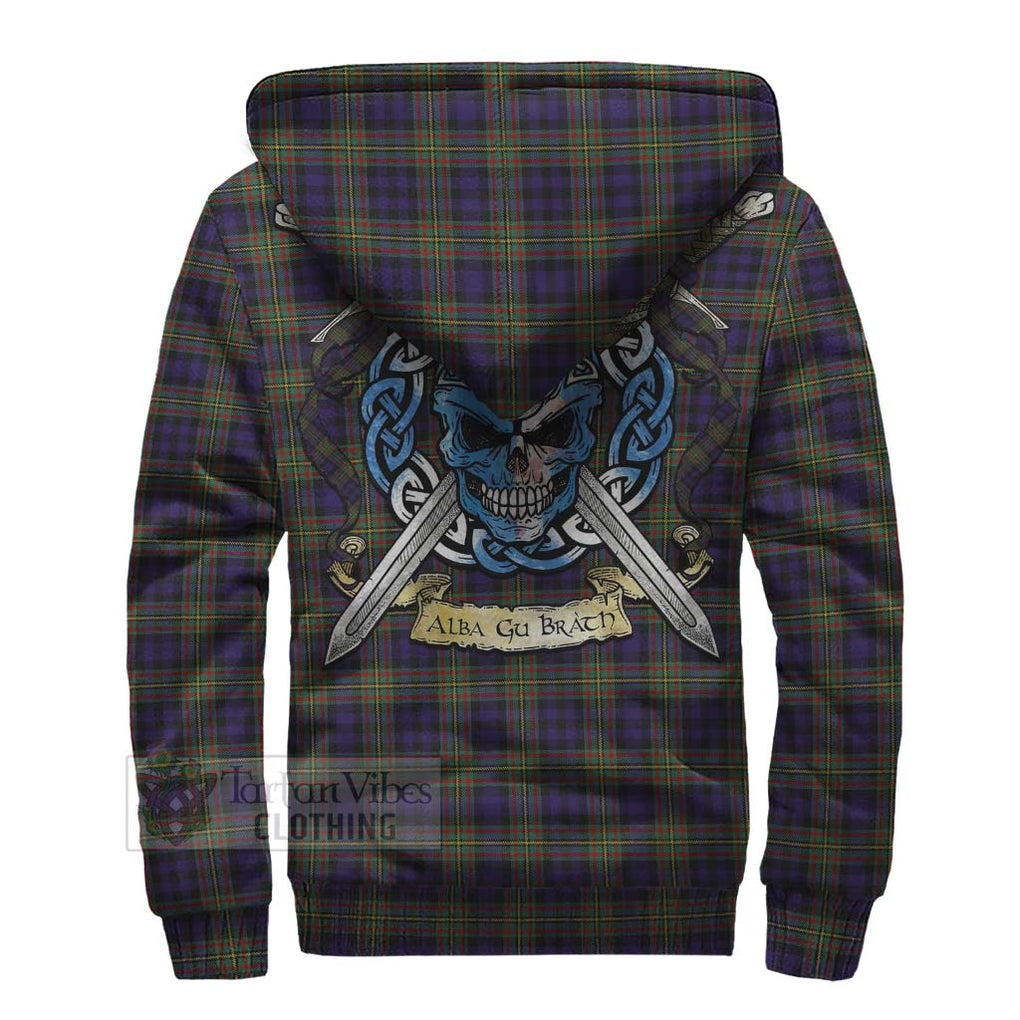 Clelland Tartan Sherpa Hoodie with Family Crest Celtic Skull Style - Tartan Vibes Clothing