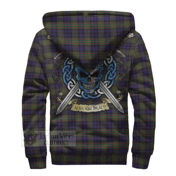Clelland Tartan Sherpa Hoodie with Family Crest Celtic Skull Style - Tartan Vibes Clothing