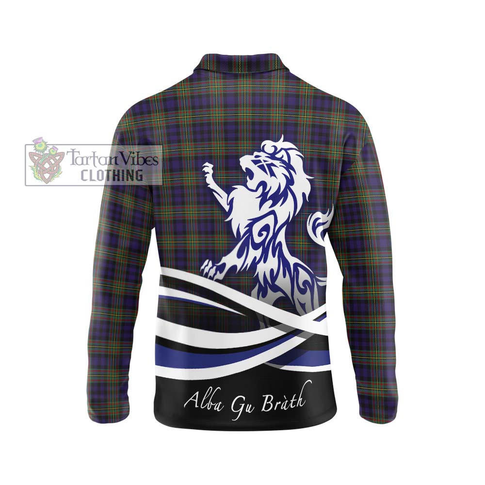 Clelland Tartan Long Sleeve Polo Shirt with Alba Gu Brath Regal Lion Emblem - Tartan Vibes Clothing