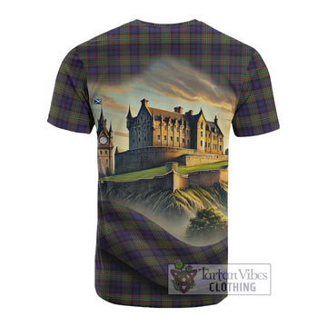 Clelland Tartan Family Crest Cotton T-shirt with Scottish Ancient Castle Style - Tartan Vibes Clothing