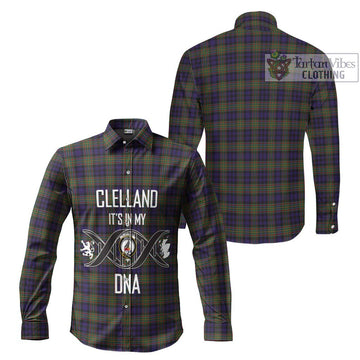 Clelland Tartan Long Sleeve Button Shirt with Family Crest DNA In Me Style Men's Shirt - Tartanvibesclothing Shop