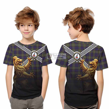 Clelland Crest Tartan Kid T-Shirt with Golden Lion Emblem Celtic Style - Tartan Vibes Clothing
