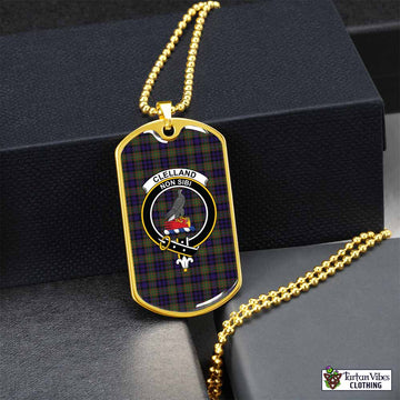 Tartan Vibes Clothing Clelland Tartan Dog Tag Necklace with Family Crest