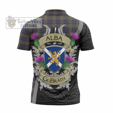 Clelland Tartan Family Crest Zipper Polo Shirt Lion Rampant Royal Thistle Shield Celtic Inspired - Tartan Vibes Clothing