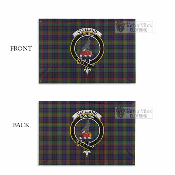 Tartan Vibes Clothing Clelland Tartan House Flag with Family Crest
