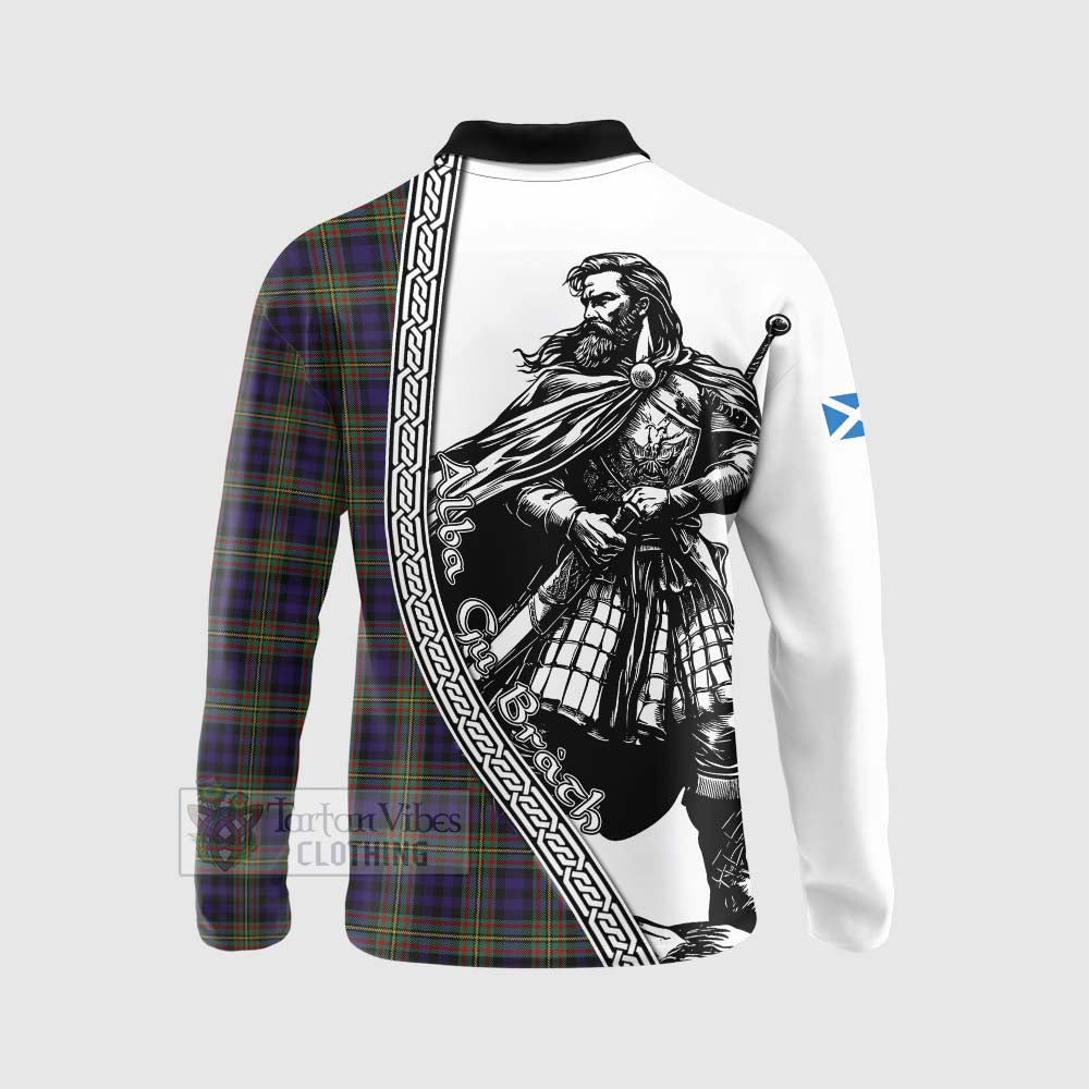 Clelland Tartan Clan Crest Long Sleeve Polo Shirt with Highlander Warrior Celtic Style - Tartan Vibes Clothing