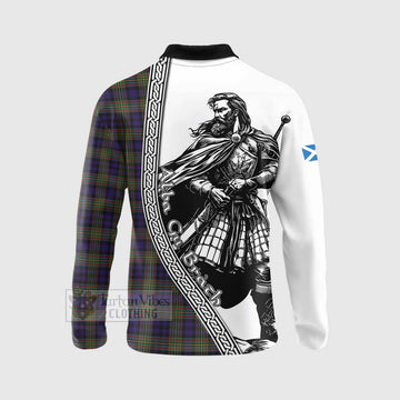 Clelland Tartan Clan Crest Long Sleeve Polo Shirt with Highlander Warrior Celtic Style - Tartan Vibes Clothing