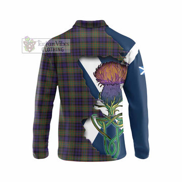 Tartan Vibes Clothing Clelland Tartan Family Crest Long Sleeve Polo Shirt Scottish Thistle Celtic Inspired