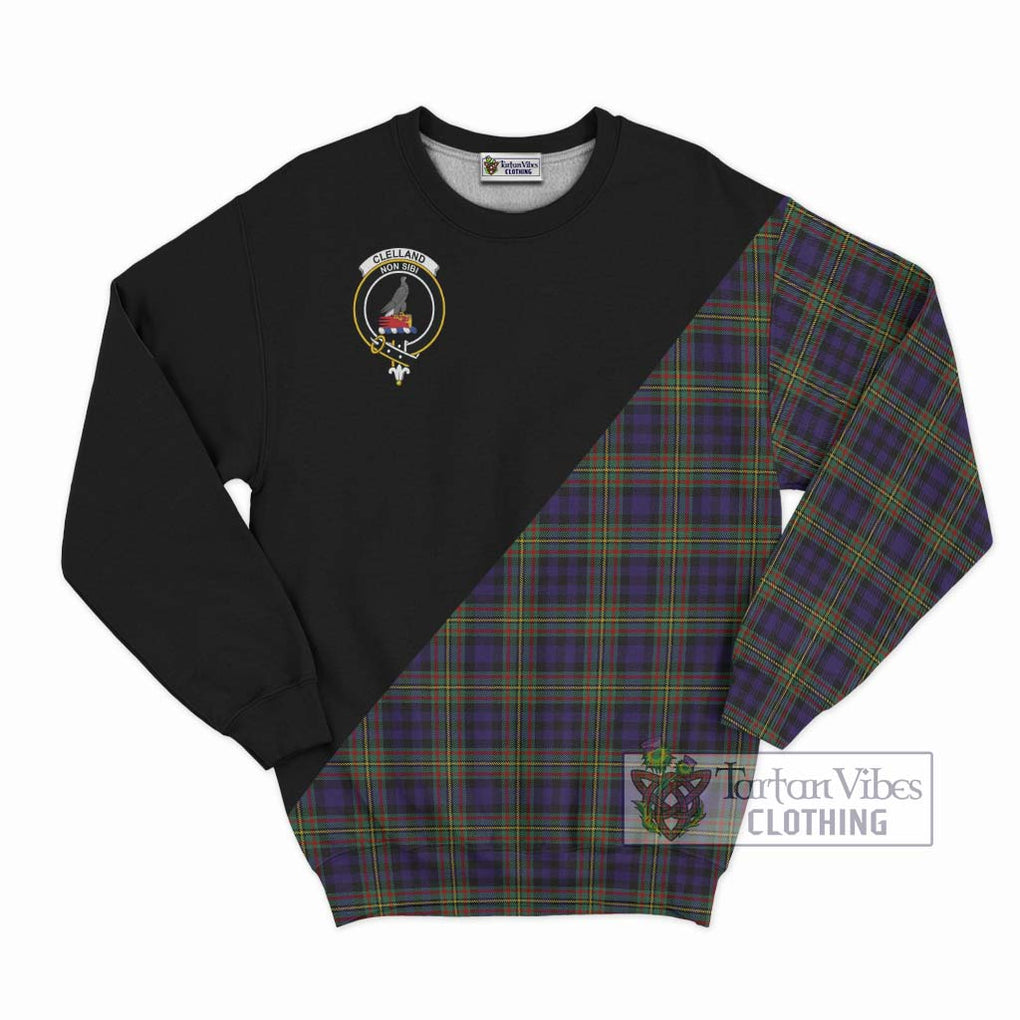 Clelland Tartan Sweatshirt with Family Crest and Military Logo Style - Tartan Vibes Clothing