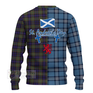 Clelland Tartan Knitted Sweater Happy St. Andrew's Day Half Tartan Style - Tartan Vibes Clothing