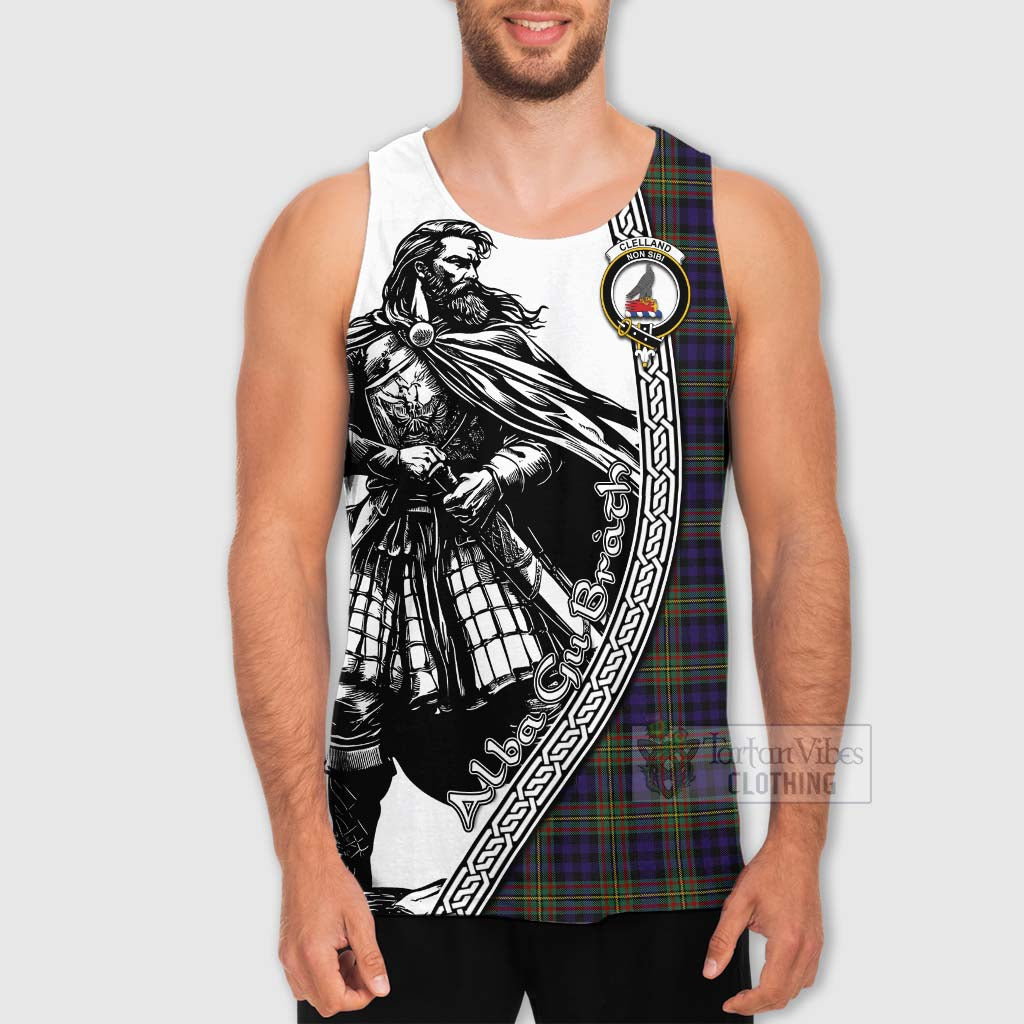 Clelland Tartan Clan Crest Men's Tank Top with Highlander Warrior Celtic Style - Tartan Vibes Clothing
