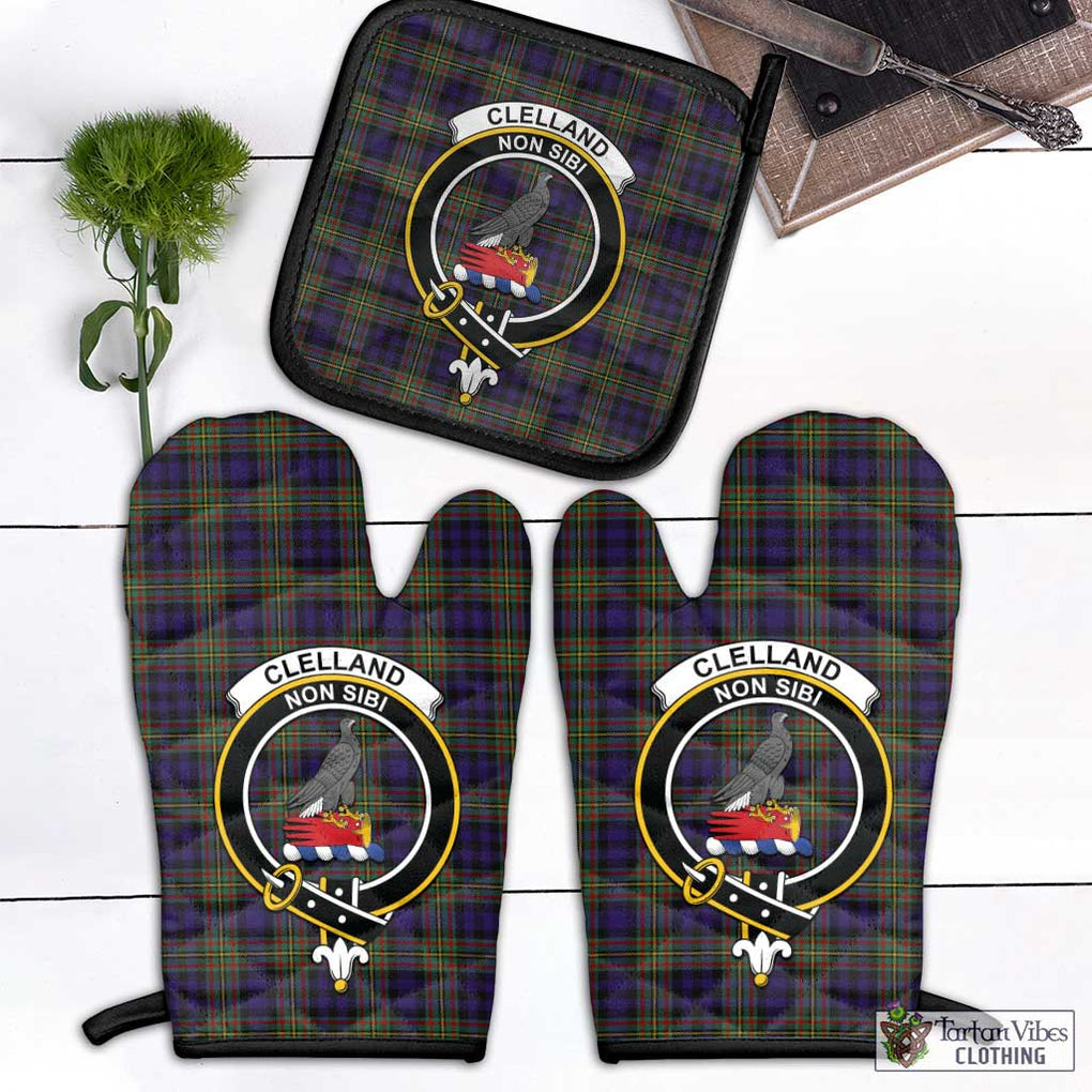 Clelland Tartan Combo Oven Mitt & Pot-Holder with Family Crest Black - Tartan Vibes Clothing