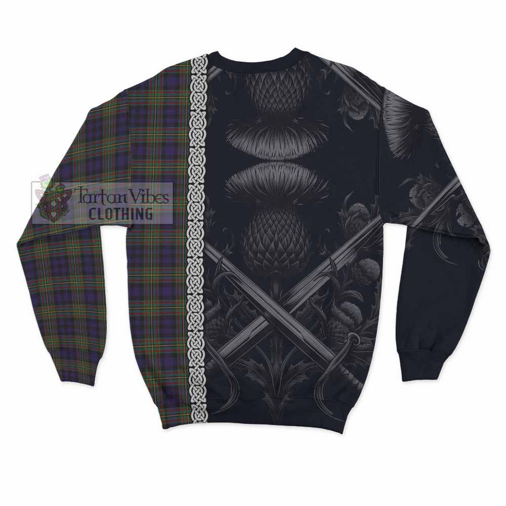 Clelland Tartan Sweatshirt with Family Crest Cross Sword Thistle Celtic Vibes - Tartan Vibes Clothing