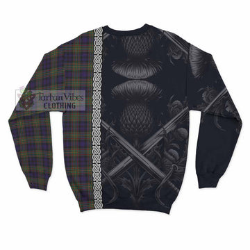 Clelland Tartan Sweatshirt with Family Crest Cross Sword Thistle Celtic Vibes - Tartan Vibes Clothing