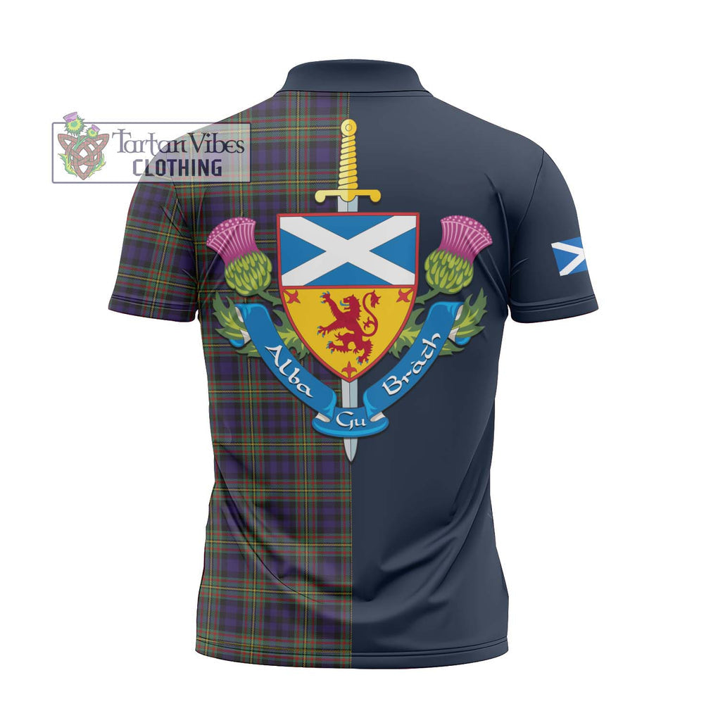 Clelland Tartan Zipper Polo Shirt Alba with Scottish Lion Royal Arm Half Style - Tartan Vibes Clothing