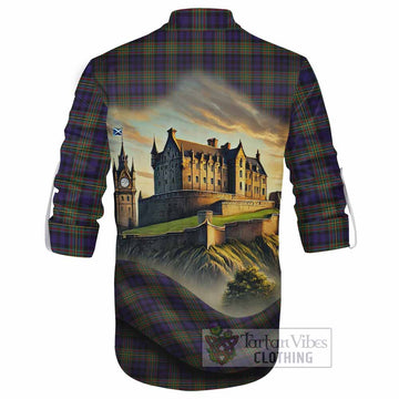 Clelland Tartan Family Crest Ghillie Kilt Shirt with Scottish Ancient Castle Style - Tartan Vibes Clothing