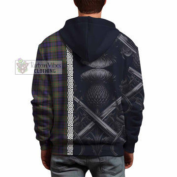 Clelland Tartan Hoodie with Family Crest Cross Sword Thistle Celtic Vibes - Tartan Vibes Clothing